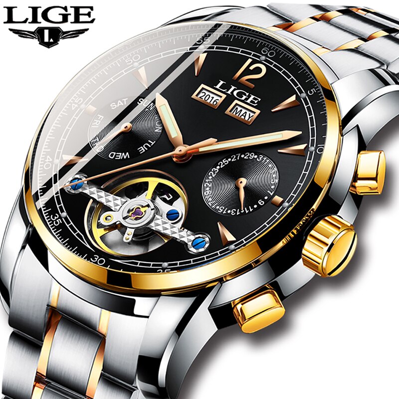 Männer Uhren Luxus oben LIGE Tourbillon Mechanische Sport Uhr Mens Geschäft Automatische Uhr Mann Relogio Masculino