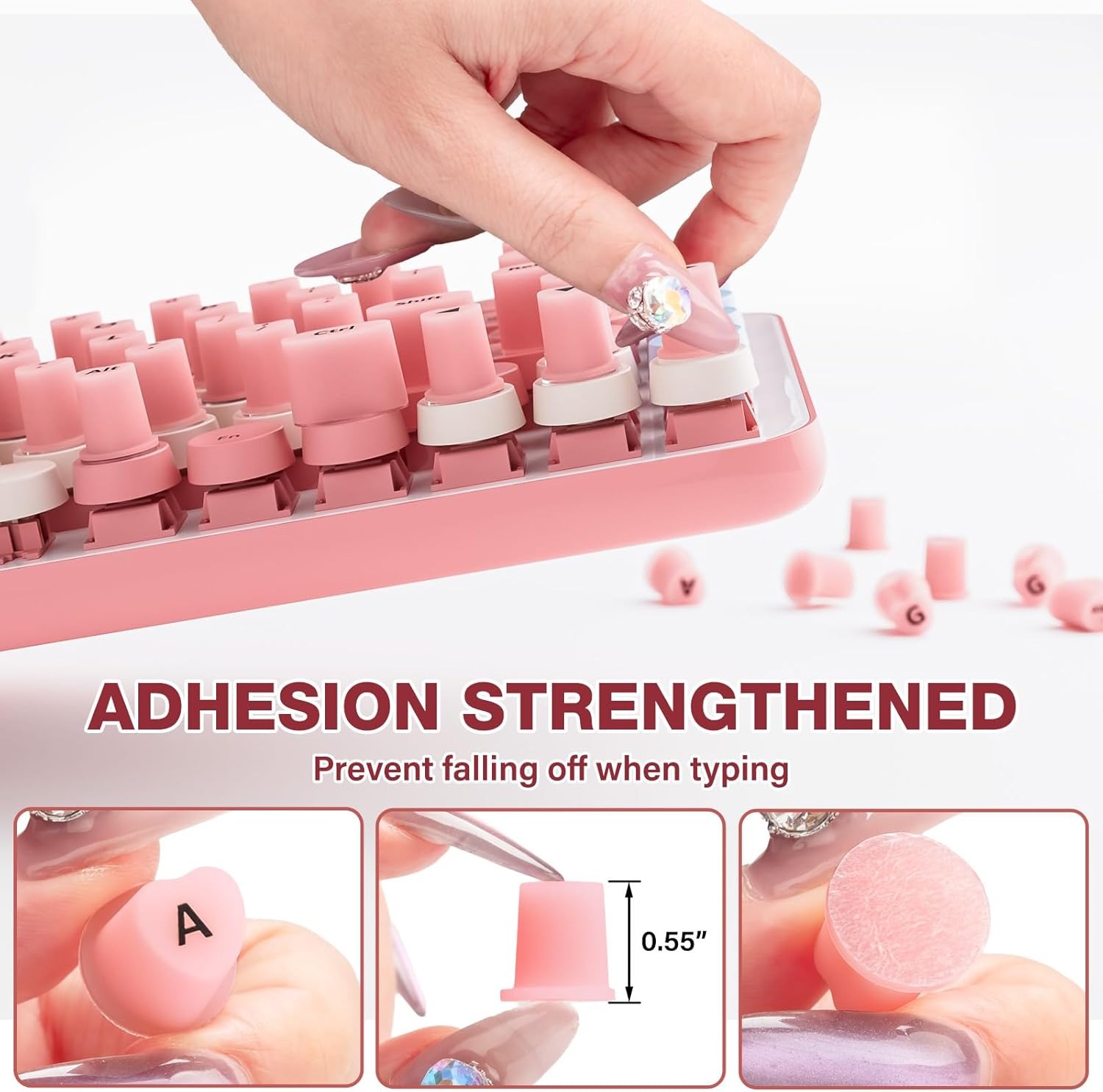 Raised Adhesive Keyboard Stickers for Long Nails Universal Nail Art Keyboard Bubbles Self-for Long Nails Silicone Typing Keycaps