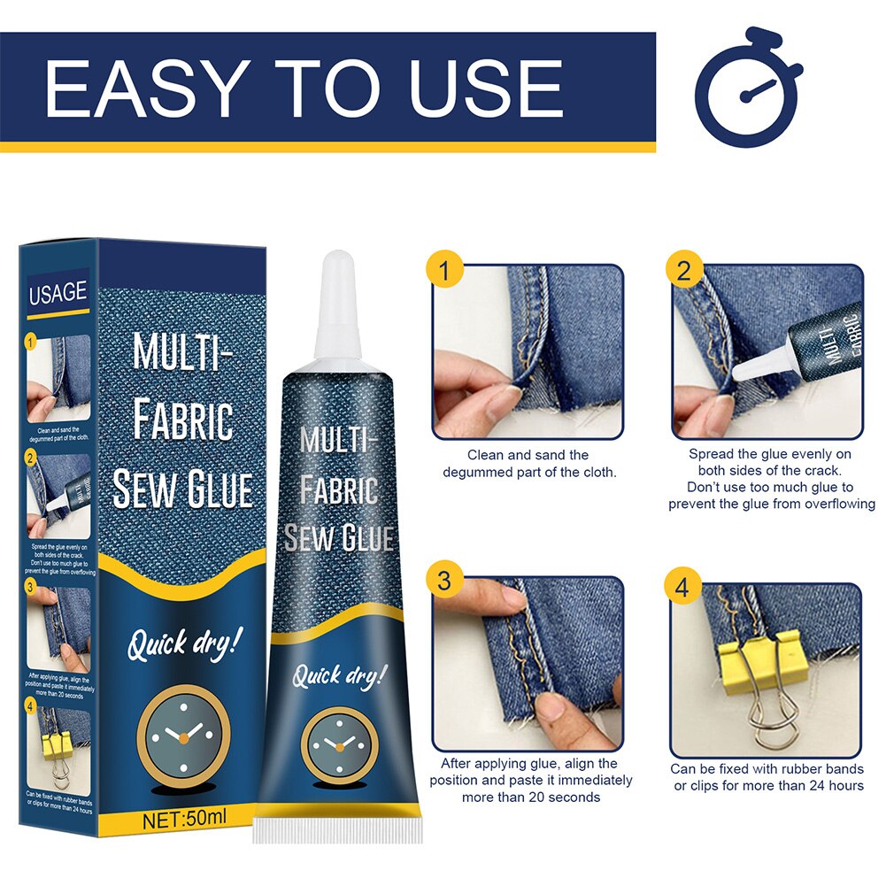 50ml Instant Liquid Fabric Sew Glue Quick Bonding Fast Dry Leather Sewing Reinforcing Adhesive Glue For All Fabric Clothes Denim