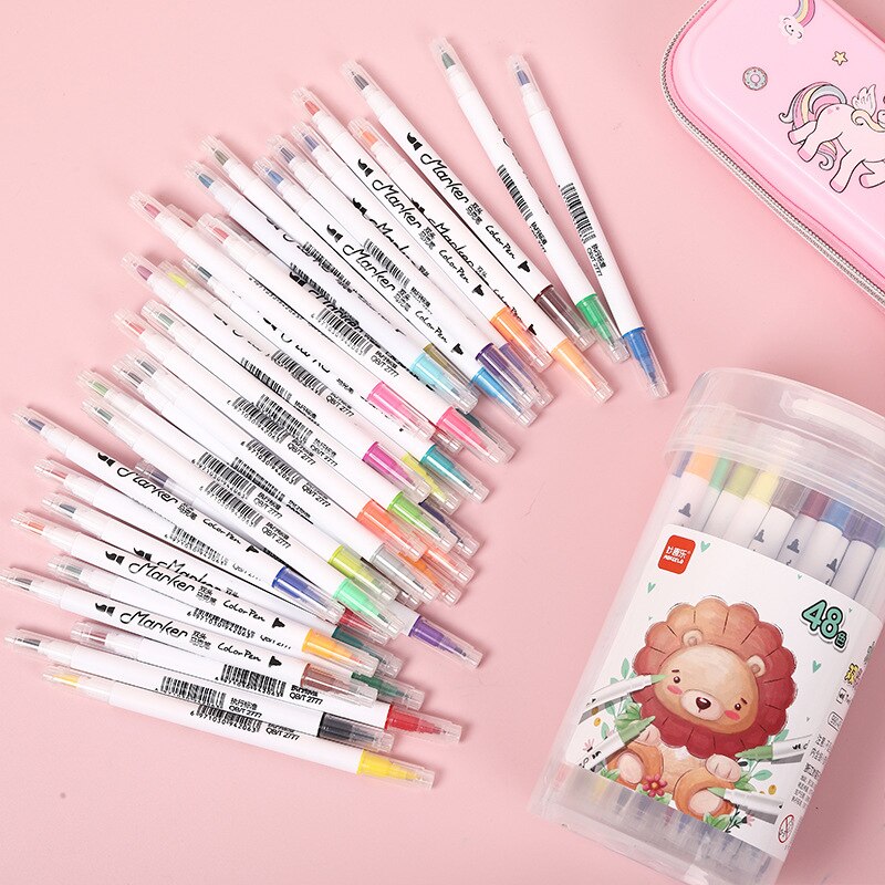 MOKEELO Water-based Double/Twin Headed Markers 12/24/36/48 Colors Sketch Anime Drawing Markers Art Markers Pen Stationery 990
