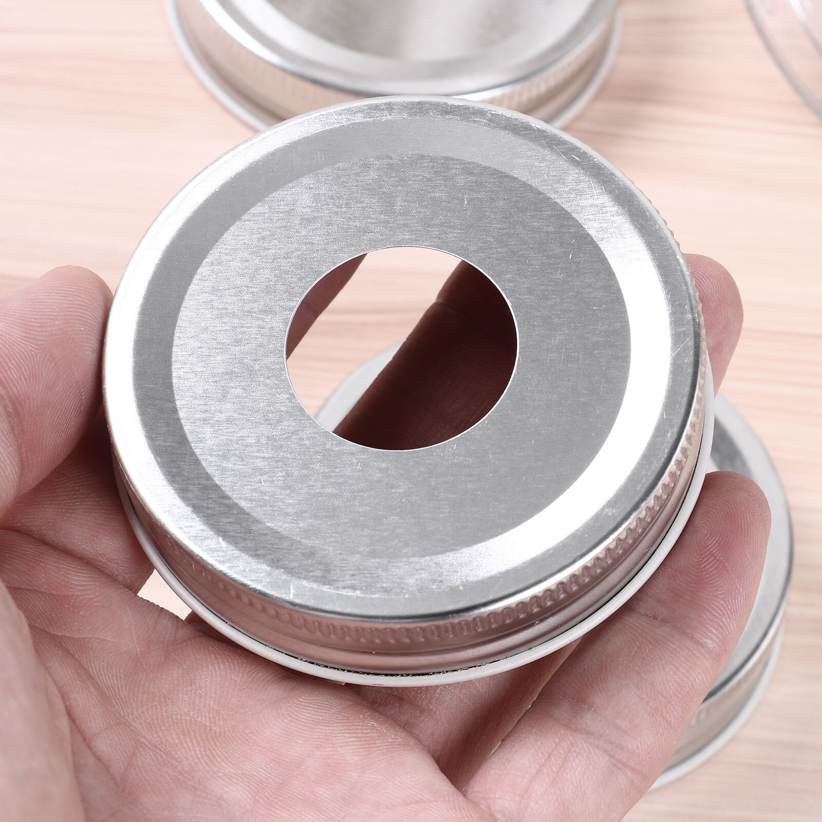 5 70mm Mason Canning Jars Pump Caps Wide Mouth Soap Lotion Bottles Threaded Dispenser Covers Reusable Metal Polished Cap Adapter