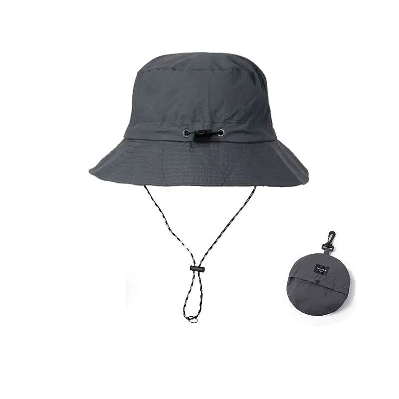 Chapeau seau d'extérieur, casquette tout-en-un pliable et à séchage rapide pour la pêche, la randonnée, le sport, de voyage compacte 4 saisons avec cordon de serrage: Gris foncé