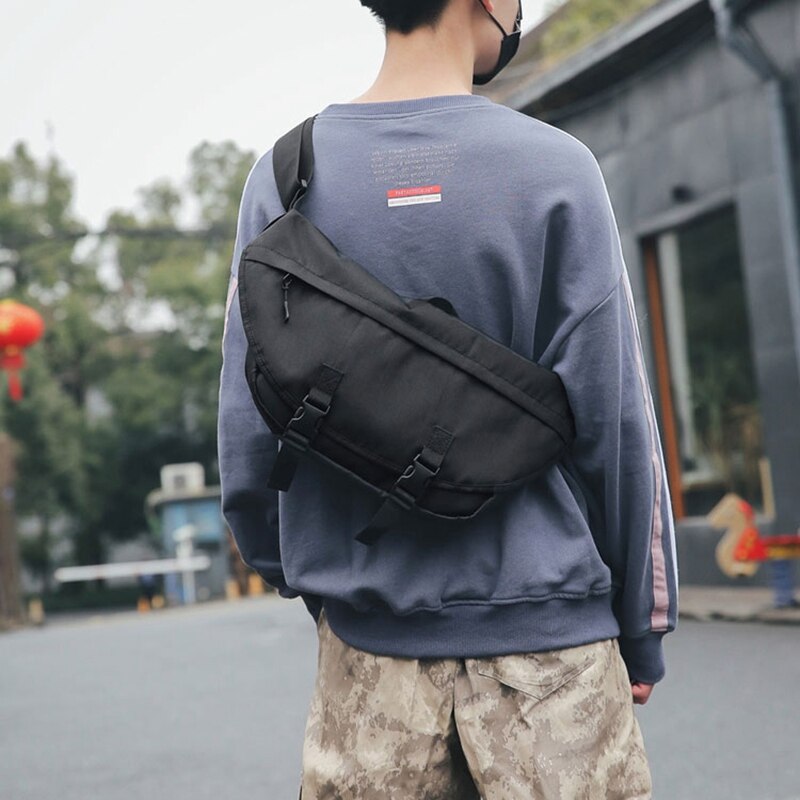 Street sac à bandoulière hommes sport cyclisme sac grande capacité loisirs poitrine sac femmes postier sac hommes noir