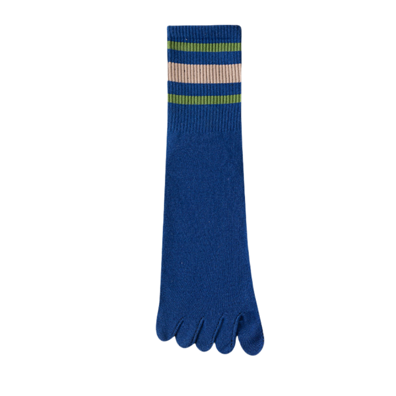 Calcetines de cinco dedos para hombre, calcetín medio informal cómodo de algodón antiolor con cinco dedos de corte bajo a rayas, calcetines deportivos de: Negro Azul