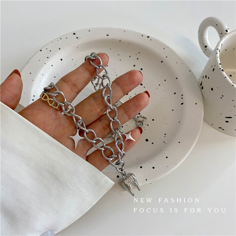 Cute Silver Dental Tooth Necklace Pendant Hip-hop Choker Clavicle Chain For Women Men Jewelry Dentist