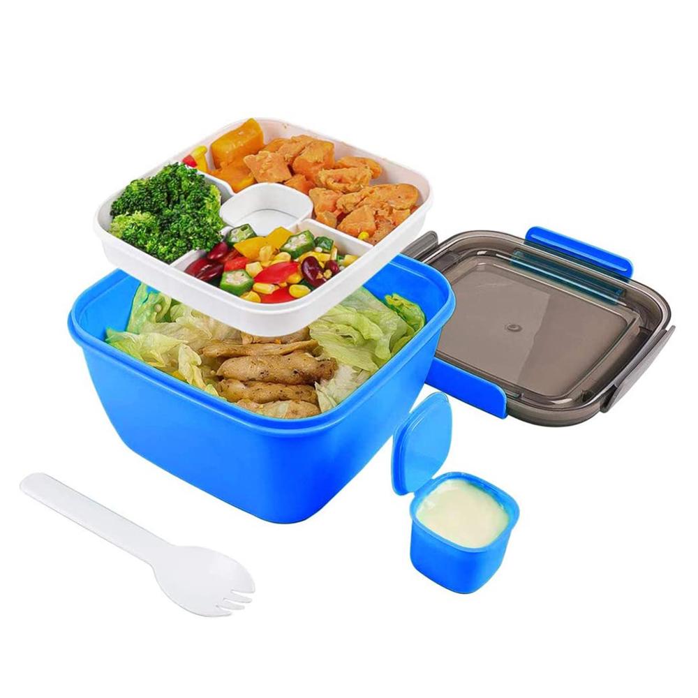 Salade Lunch Container Met Slakom En Vork 3-Compartiment Lunchbox Voor Salade Toppings Snacks Magnetron Veilig