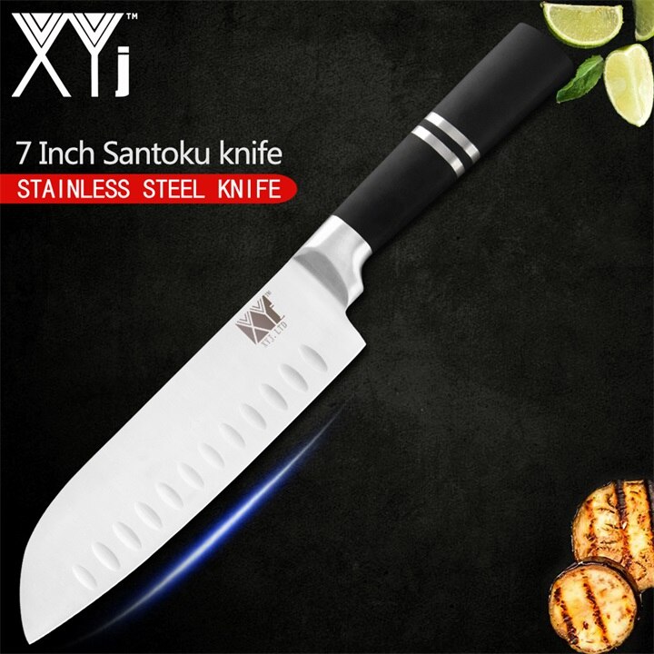 XYj Kitchen Knives Paring Utility Santoku Chef Slicing Bread Stainless Steel Knives Kitchen Tools Accessories: F.7 inch Santoku