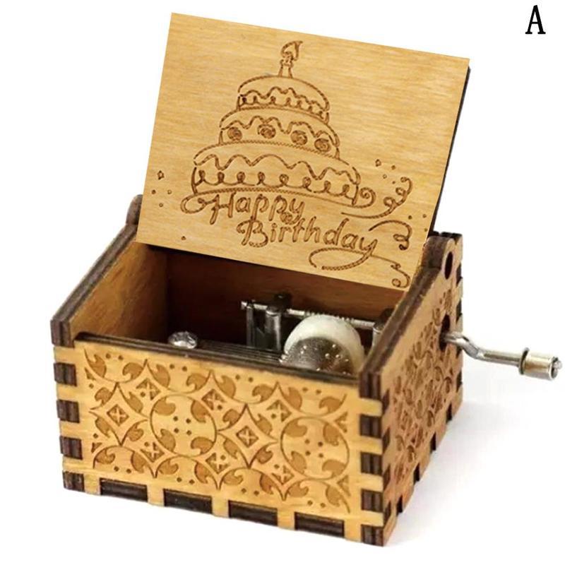 Mini Pine Wooden Carved Music Box- You are My Sunshine Happy Anonymous For Family Clockwork Decor Toy Birthday Crank H T3X3: A