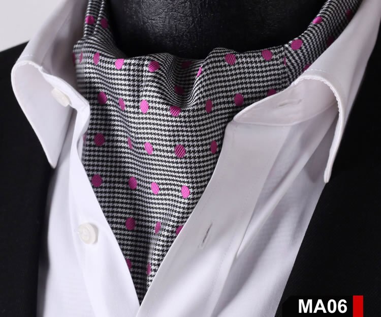 MA Check Polka Dot Silk Cravat Ties Casual Jacquard Woven Ascot: MA06 Pink Black