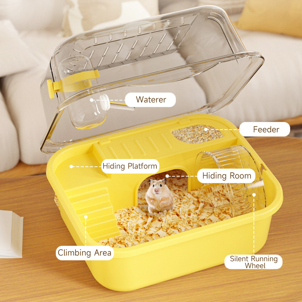 Hamster Cage with Water Bottle - Small Animal Habitat for Mice, Guinea Pigs - Plastic