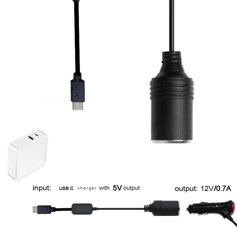Gniazdo zapalniczki samochodowej USB C/type-c 5V do 12V kobieta przekształtnik boost przewód do GPS e-dog wentylator samochodowy