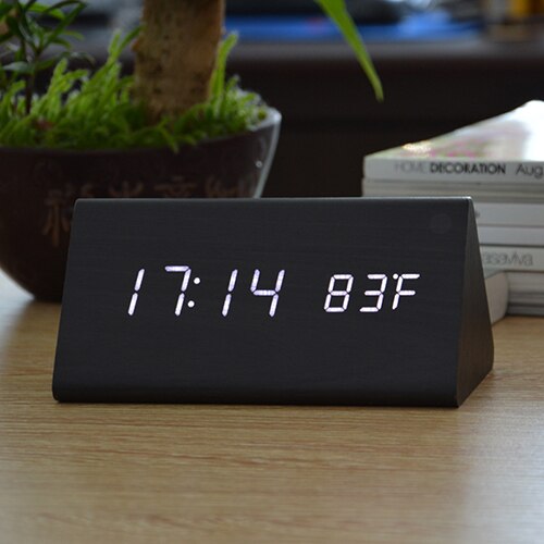 FiBiSonic Holz Digital LED Wecker Klang Kontrolle Holz Wecker LED Tisch Uhr Temperatur Kalender Uhr: Schwarz Weiß