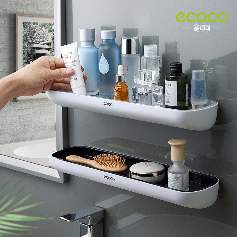 Ecoco Adhesive Bathroom Shelf Organizer Wall Mounted Shampoo Spices Shower Storage Rack Holder Bathroom Accessories