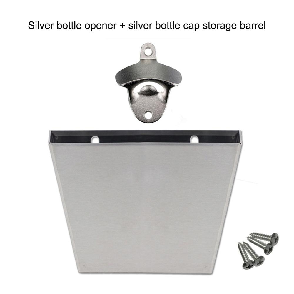 1PC Wall Mounted Bar Beer Bottle Opener with Screws Cap Catcher Box stainless steel Glass Bottle Cap Opener Home Decoration