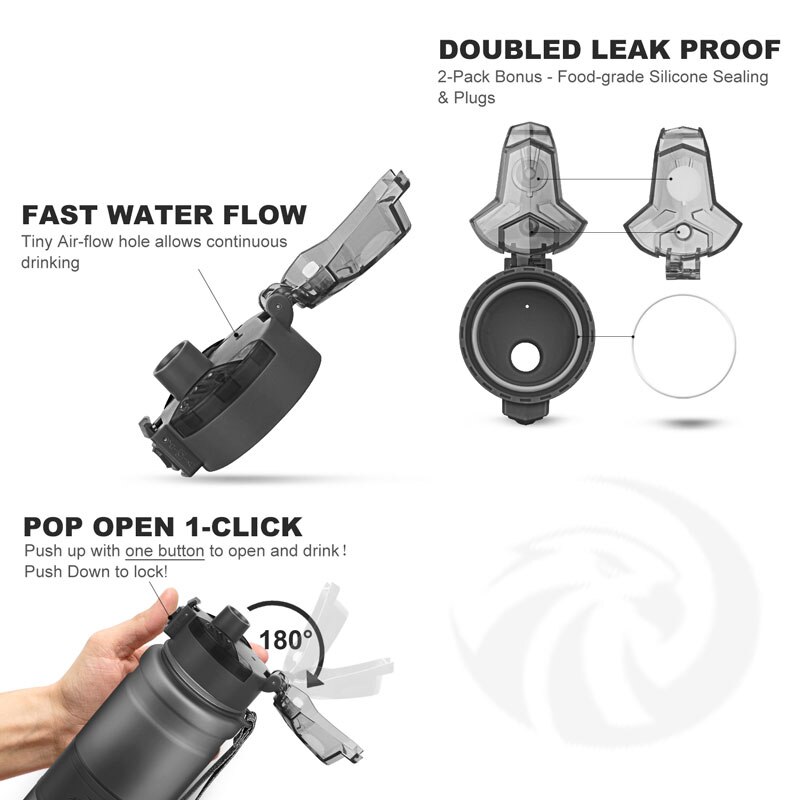 Sport vattenflaska lock 400/500 ml lock hoppande tritan material termos propp tillbehör: Grå