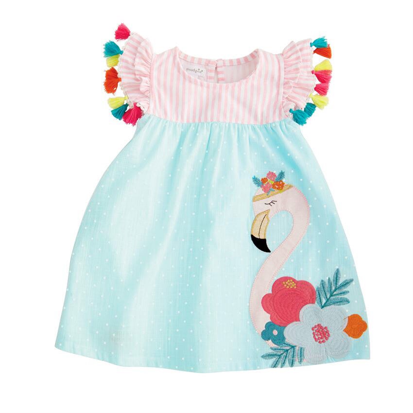 1-6 år sommer baby pige flamingo print stribet baby pige kjole børn dyr afslappet kjole småbørn solgrej tøj: 2t
