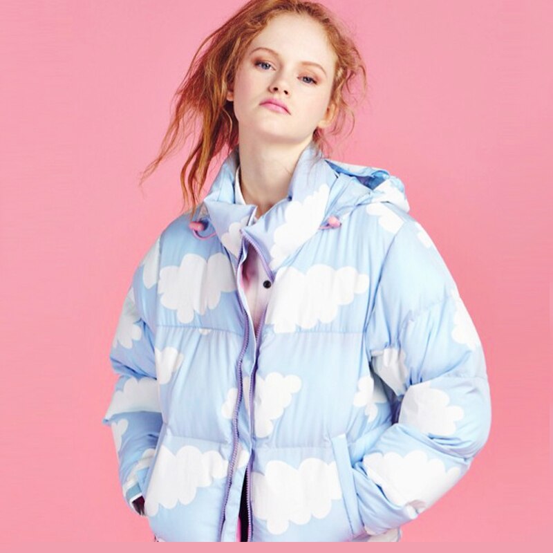 Mignon doux femmes vestes d'hiver à capuche coton rembourré manteaux manteaux épaissir vêtements d'extérieur nuage imprimer Parkas manteau