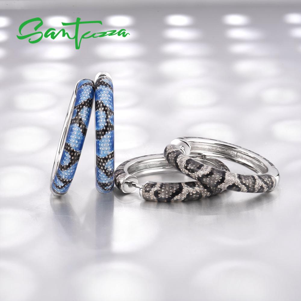 SANTUZZA 925 boucles d'oreilles en argent Sterling pour femmes délicat bleu gris émail serpent veines cerceau boucles d'oreilles Chic Fine bijoux Handamde