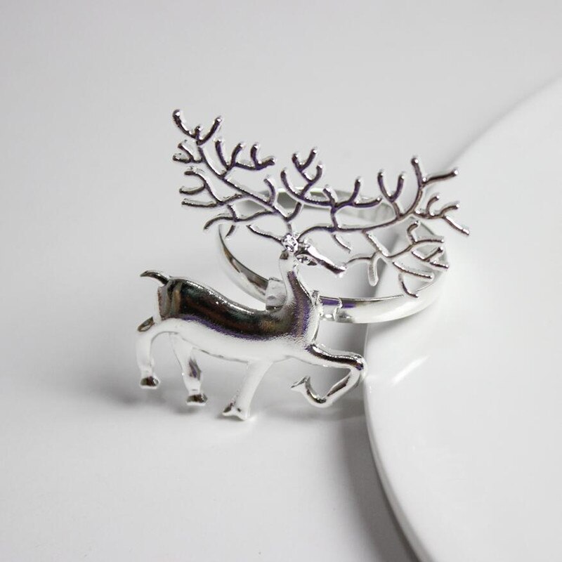 6 Stks Metalen Kerst Herten Vorm Servetring Servet Gesp Hotel Restaurant Home Tafel Decoratie Serviette Holder: Zilver