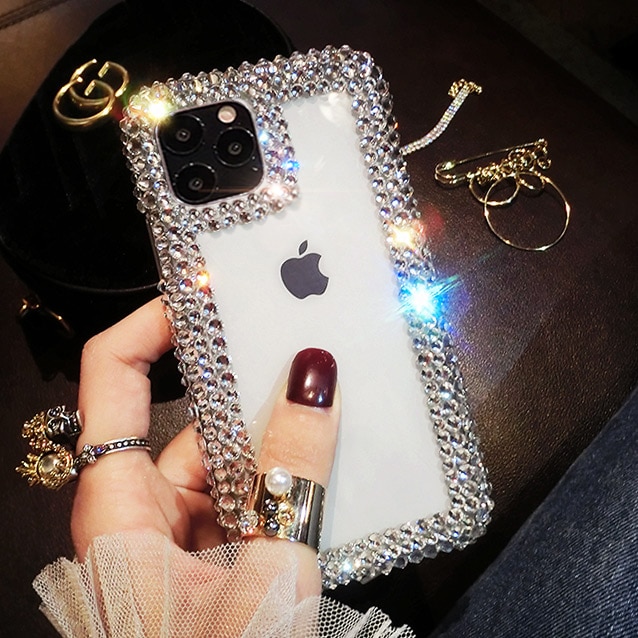 Luxe Mode Diy Glitter Bling Strass Frame Phone Case Voor Iphone 11 12 Mini Pro X Xr Xs Max 7 8 Plus Sexy Vrouwelijke Gevallen