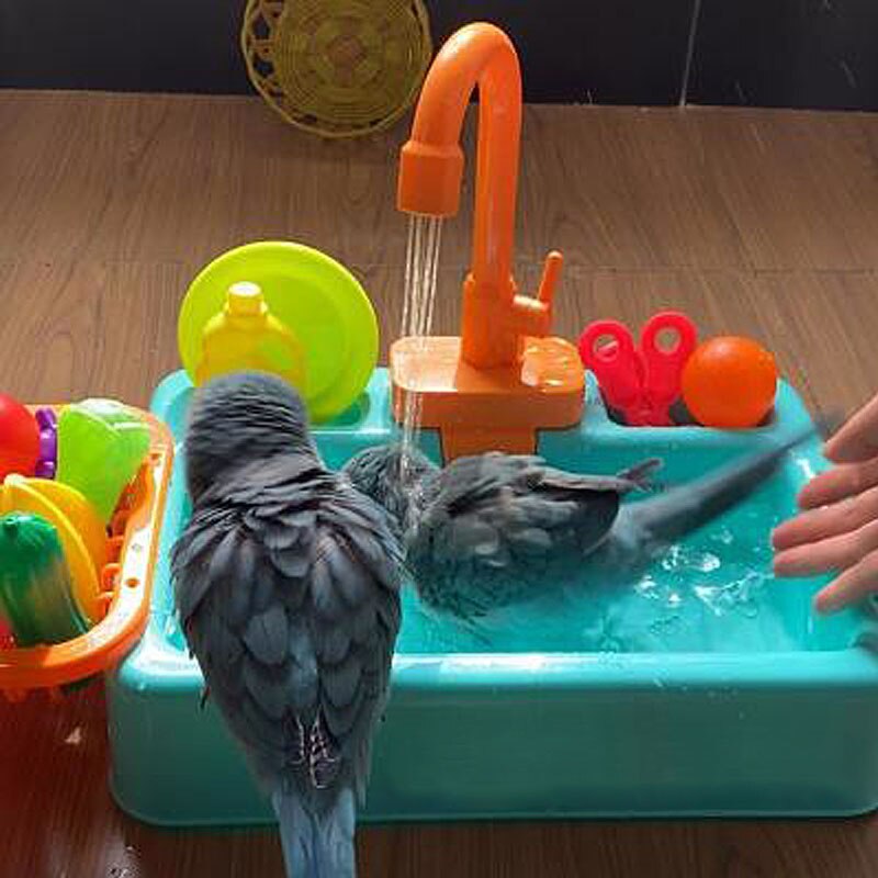Ducha para loros, bañera para aves, piscina para loros, jaula de baño para Calopsita, juguetes para periquitos, grifo para lavabo de baño para cacatúa, Corella para loros