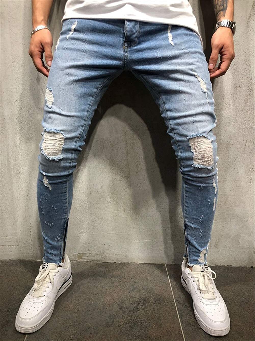 Jeans Men Ripped striped Skinny Jeans Blue Pencil Pants Motorcycle Party Casual Trousers Street Clothing 2022 Denim Man Clothin
