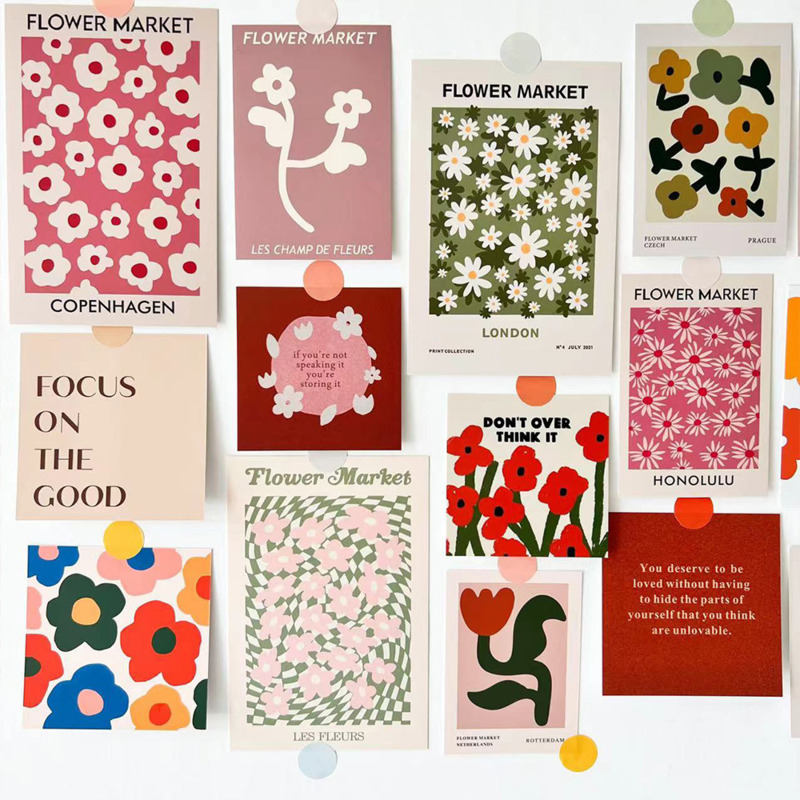 Tarjeta decorativa de mercado de flores artísticas Ins, postal colorida creativa, fondo de sala de dormitorio, pegatina de pared, accesorios para fotos, 15 hojas