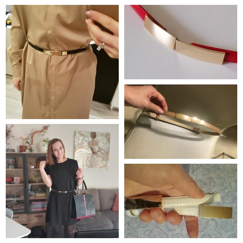 Cinturones elásticos para mujer, cadena delgada, vestido ceñido en la cintura, cinturón de aleación y cuero, hebilla dorada, cinturón de mujer pasek damski