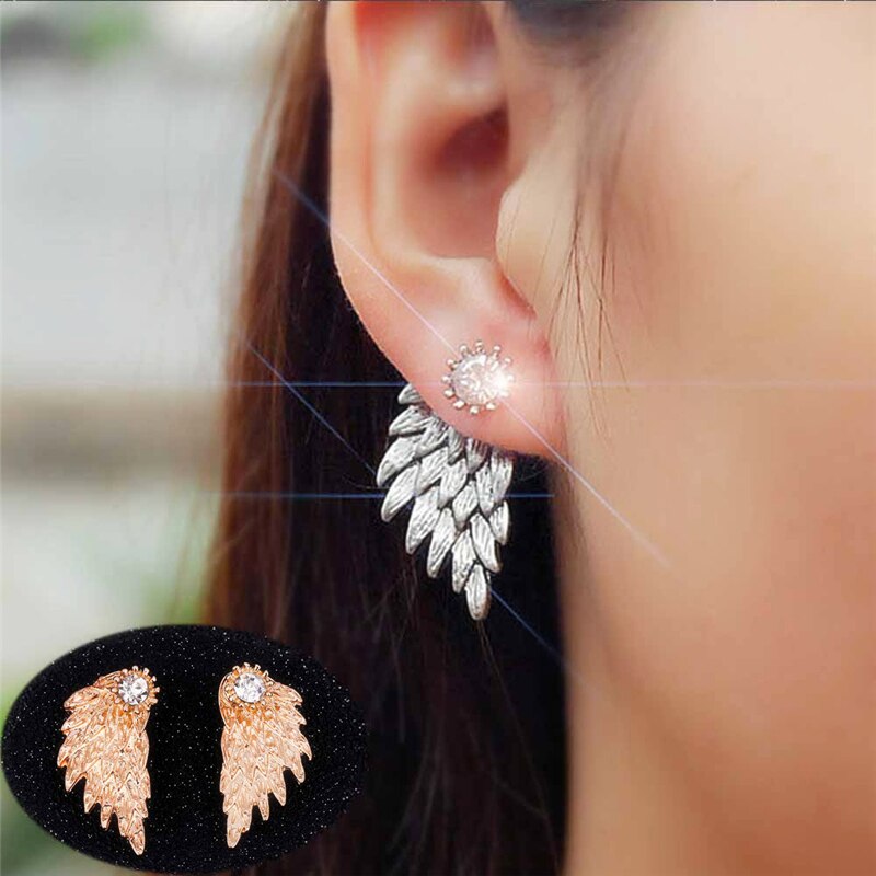 Gothic Angel Wings Stud Oorbellen Voor Vrouwen Vintage Lichtmetalen Veer Oorbellen Mode Kristal Statement Oor Sieraden Party Oorbellen