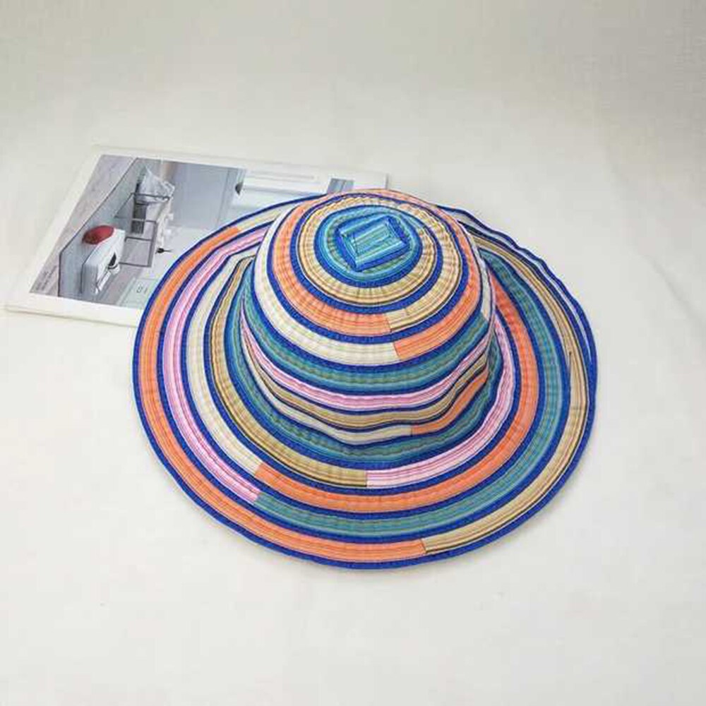 Sommer kvinner hattemaker avlet side solhatt bøttehette kvinner reiser stripet Strand sammenleggbare bomullshatter jenter solhatt: 1