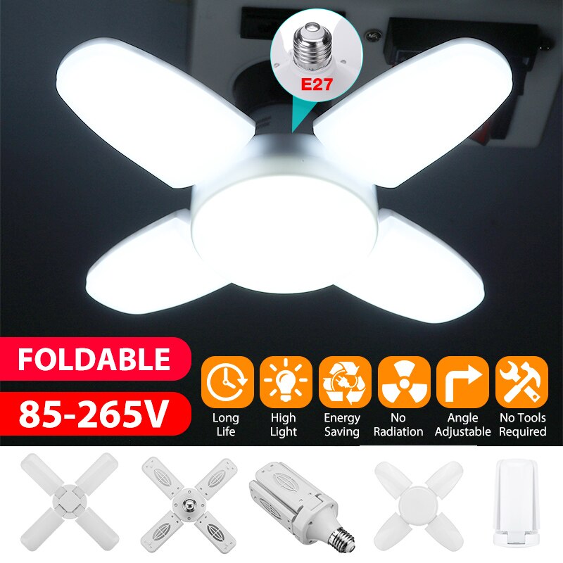 Led Lamp E27 Led Bulb 38W 2835 Led Light Bulb 85-265V Foldable Fan Blade Light Lighting for Living Room High Bay Garage Light