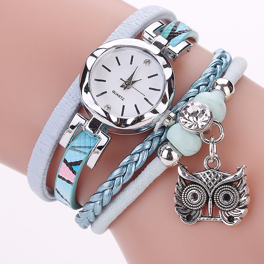 Montre Bracelet avec pendentif hibou pour femmes, décontractée, à Quartz, à la: blue