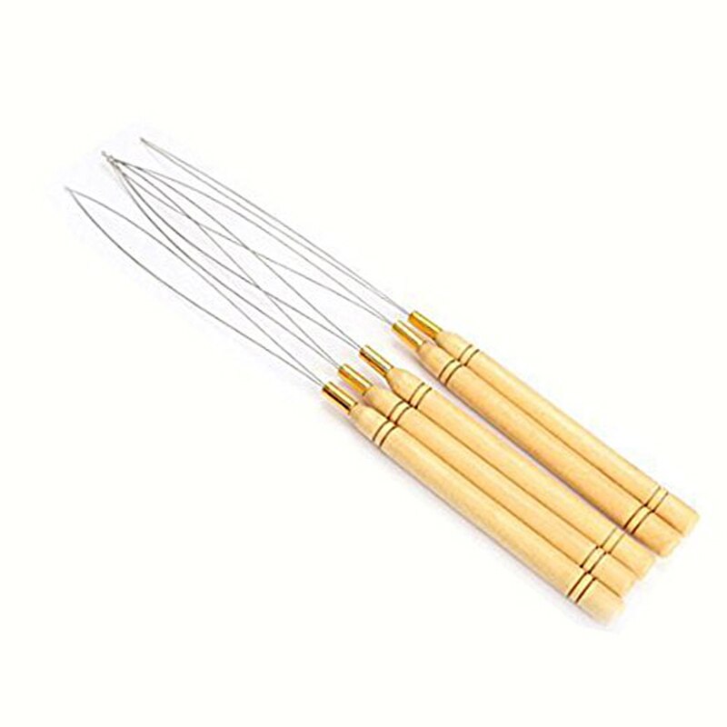 Aguja de tracción de gancho de madera para extensiones de cabello, herramienta para Micro cuentas de silicona, ganchillo para extensiones de cabello, herramientas para hacer pelucas, 1 unids/lote