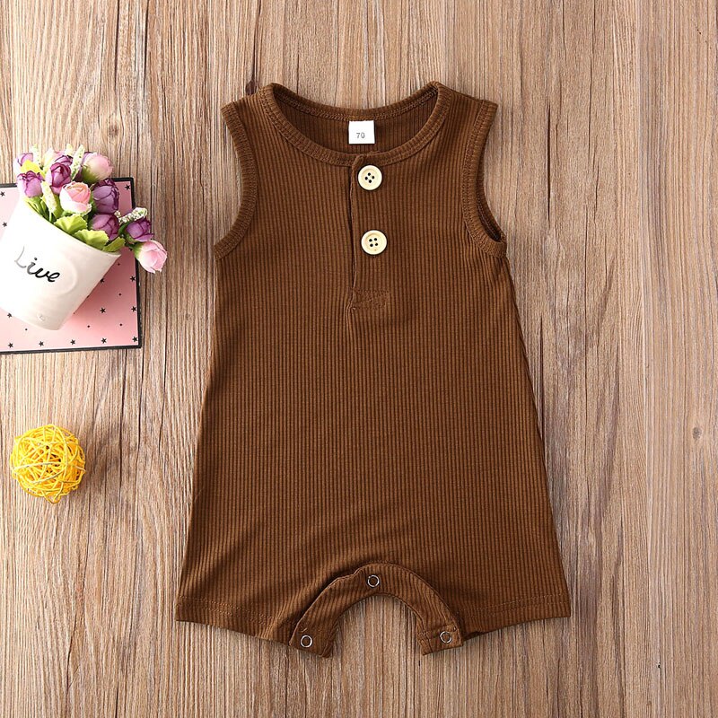 0-18M Summer Newborn Infant Baby Girls Boy Clothes Romper Outfits Sleeveless Cotton Solid Jumpsuit Bodysuit