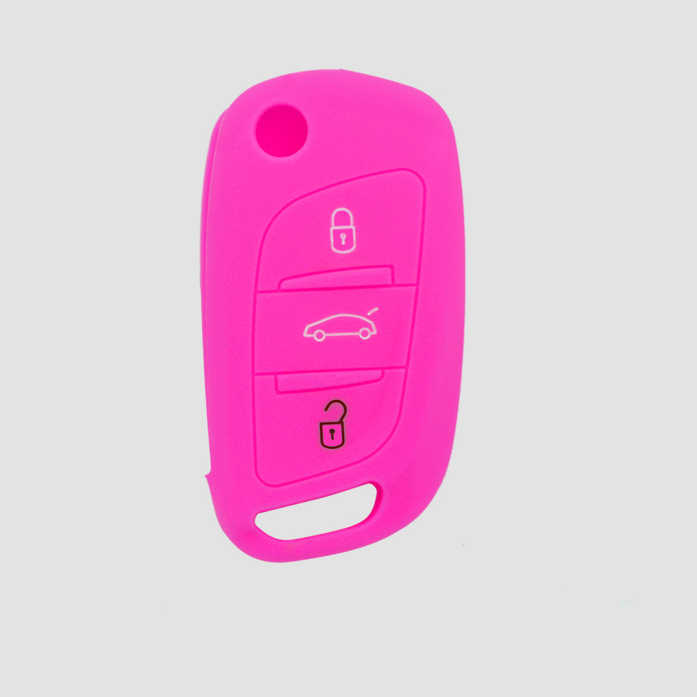 Silikone autokasse cover fob sæt til citroen  c3 c4 picasso  c5 x7 til peugeot 407 308 3008 5008 408 holder auto shell tilbehør: Rosenrød