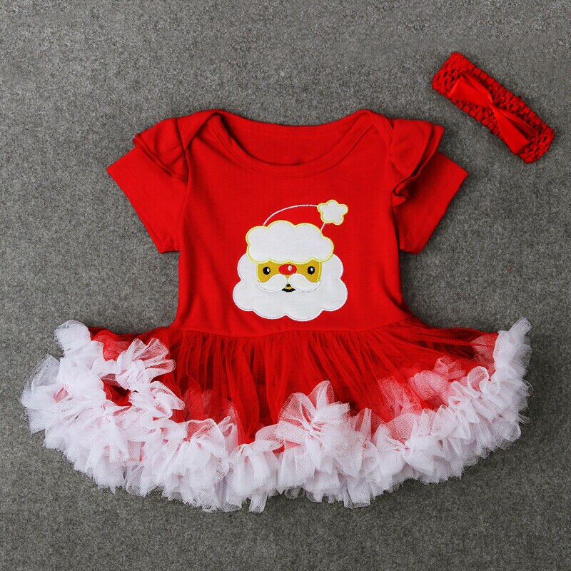 Baby Christmas Dress 2pcs Set Santa Claus Christmas Tree Newborn Baby Girls Tutu Dress + Headband Party Outfit Costume 0-18M