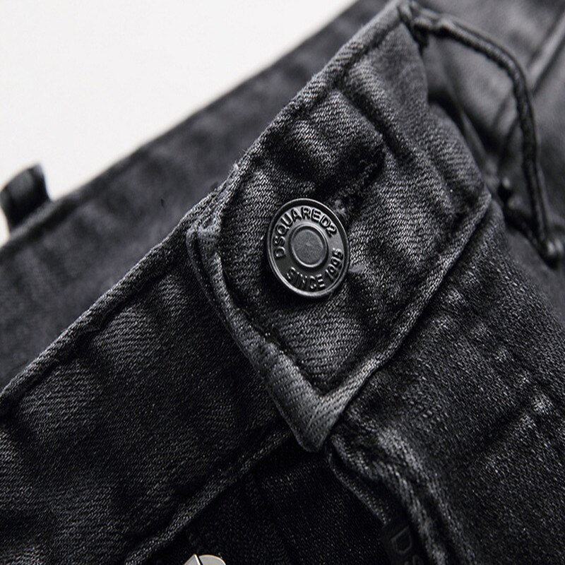 Jean déchiré avec icône de peinture noire pour hommes, 2022, fermeture éclair sauvage, décoration, personnalité, 1056