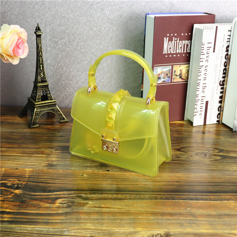 Clear Transparante Bakken Mini Geleizak klinknagel PVC Handtas Solid Candy Dames Schoudertas Kleine zadel Crossbody Tassen: 2