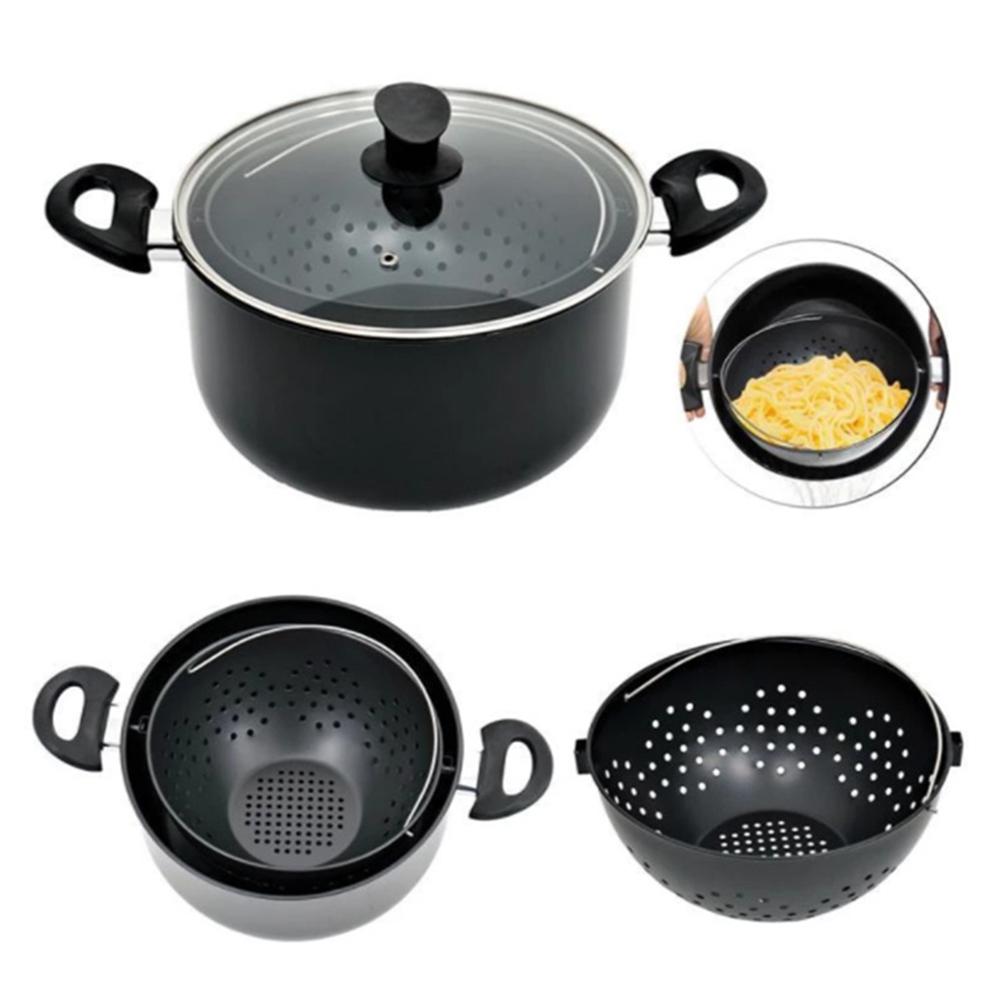 Marmite de cuisson 2 en 1 avec passoire pivotante | Pour aliments, pâtes, légumes, égouttoir, pomme de mer, vapeur, outil de cuisine