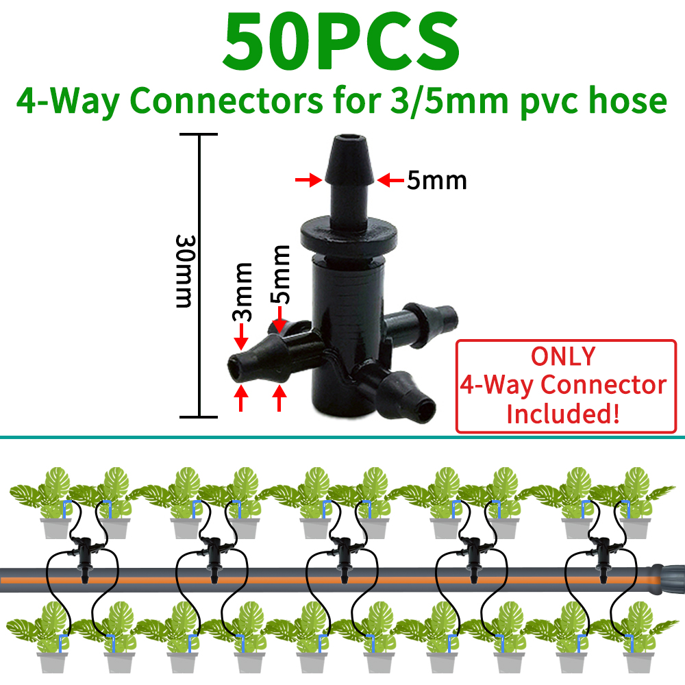 OASIS-manguera recta de 3/5mm con púas de 20 piezas, conector rápido de riego por goteo para jardín, con divisor de 2 vías y 4 vías: Verde