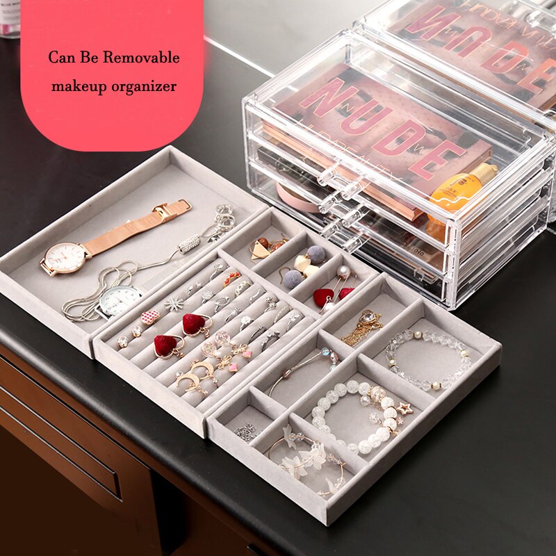 Transparante Make-Up Organizer Opbergdoos Acryl Make Up Sieraden Lade Ring Ketting Organizer Drawers Organizer