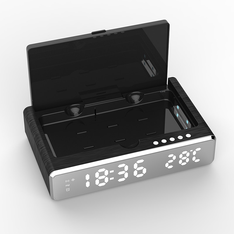 1pc Newest LED Mirror With UV Disinfection Of Mobile Phone Charger Alarm Clock Wireless Digital Thermometer Clock HD Clock