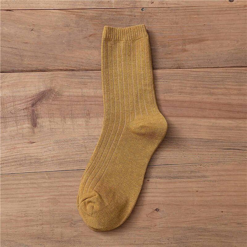 Japanese Loose Socks High School Girls Harajuku Socks Solid Colors Needles Knitting Striped Cotton Socks Women yellow blue black: AC01-3