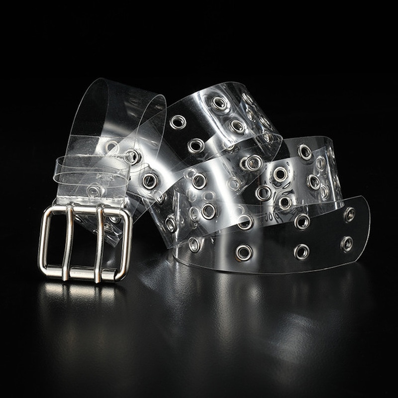 1 szt. Dwurzędowe pcv przezroczysty pas dla kobiet moda ze sprzączką biodro chmiel spodnie punkowe przezroczyste paski damskie dżinsy przelotka pas