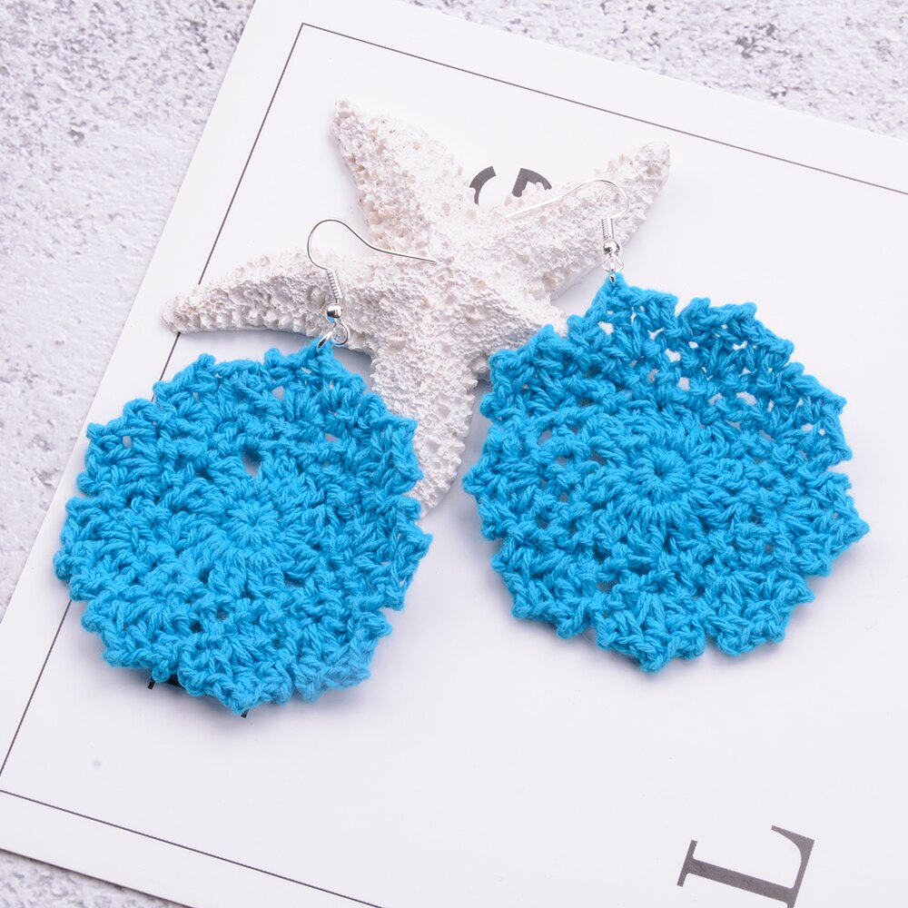 Crochet Earrings Jewelry-Wedding Bride Lacy Crochet Earring-Bridesmaid Crochet Earring Jewelry: Sky Blue