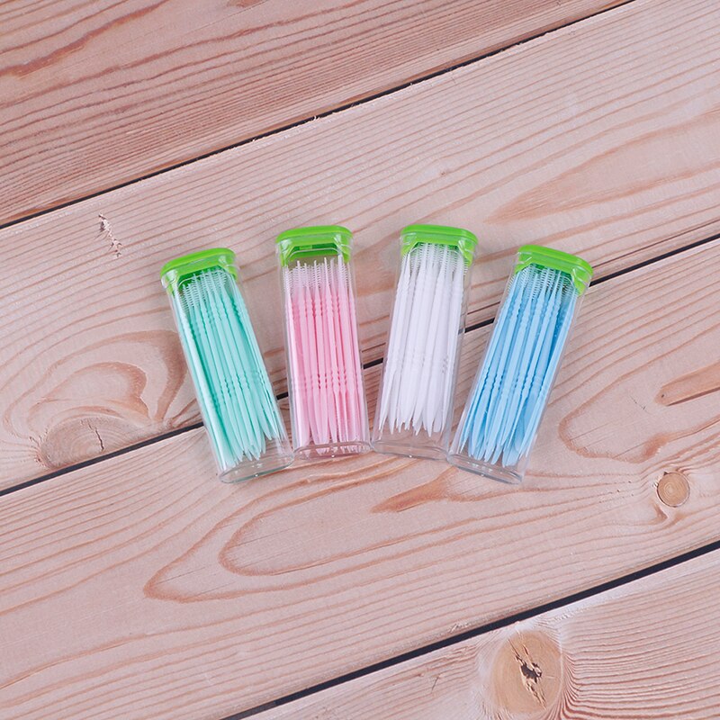 30 stk plastik tandstikker børste hår med spejlboks koreansk bærbart engangsservice tilfældigt