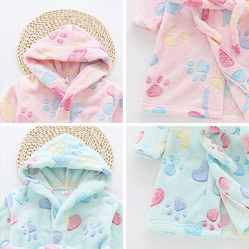 Toddler Kid Boys Girls Flannel Hooded Bathrobes Kids Rainbow Bath Robe Nightgown Pajamas Sleepwear Children Home Clothes