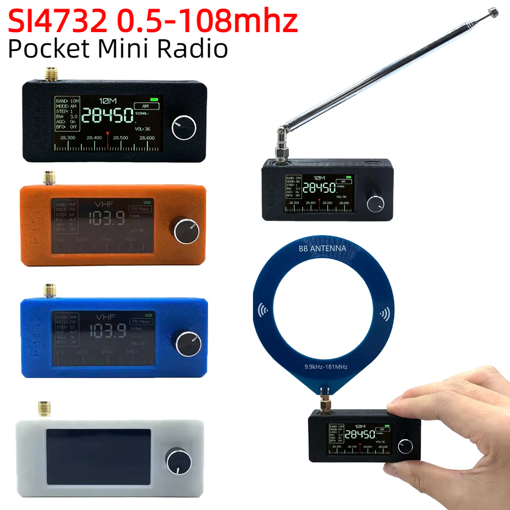 SI4732 0.5-108mhz Portable Radio LSB USB AM FM Pocket Mini Radio 1.9inch IPS Screen FM/AM Radio HF SW MW VHF Radio