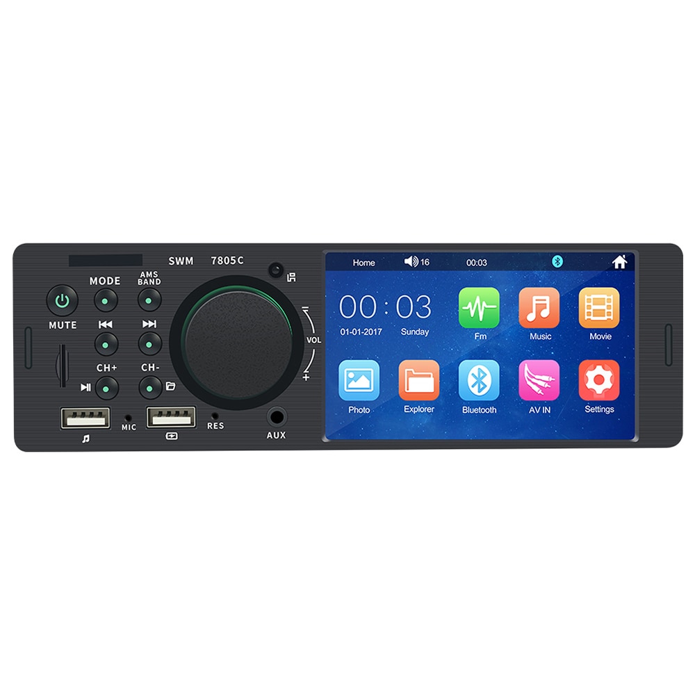 Radio con pantalla táctil para coche, reproductor MP5 de audio y vídeo, tarjeta TF, USB de carga rápida, 1 Din, 4,1 pulgadas, ISO, mando a distancia, unidad central de iluminación multicolor, 7805C