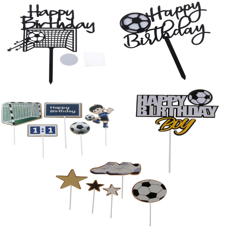 Fodbold akryl kage topper nyhed fodbold tillykke med fødselsdagen kage topper til drenge fødselsdag sportsfest kage dekorationer